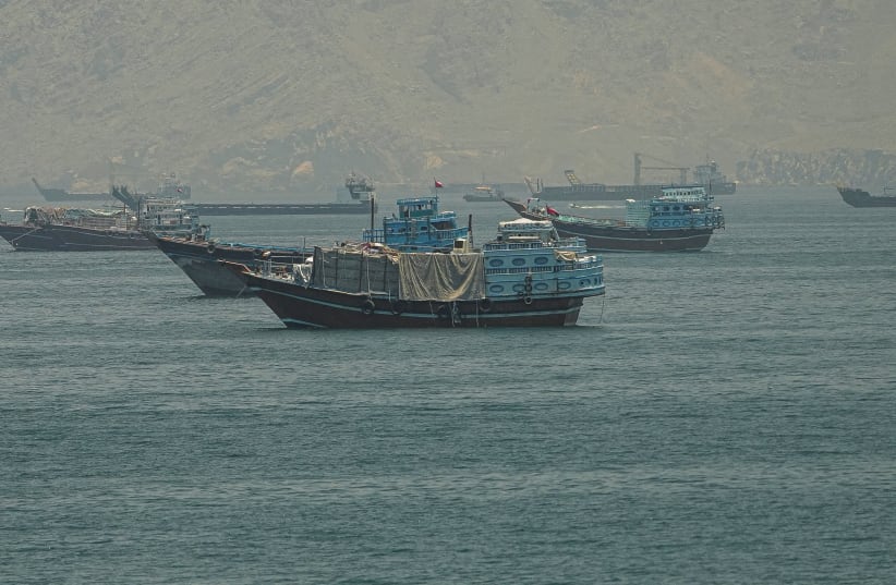 Vessels anchored at the Strait of Hormuz, as seen from Musandam, Oman, May 25, 2026.