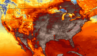 An intense heat dome will bring sweltering hot weather to much of the US this holiday week. The dark brown patches show where temps will soar into the 100s.