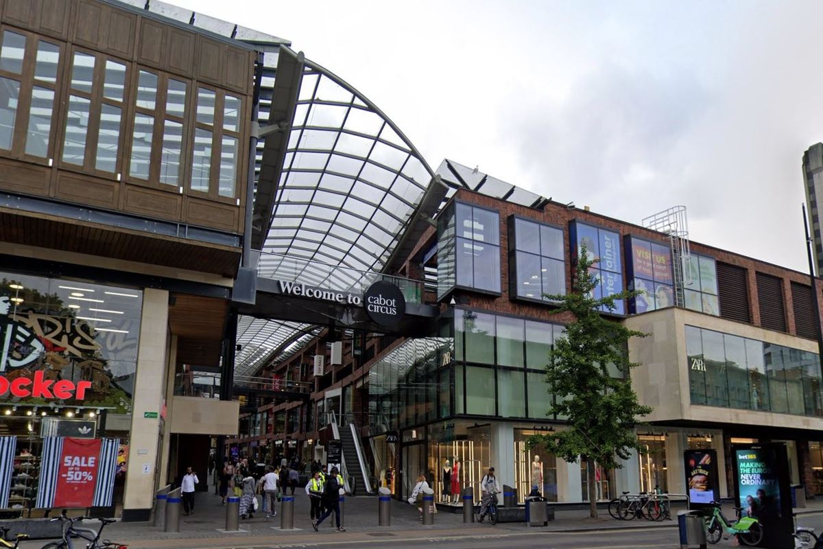 The George White Street entrance to Cabot Circus, viewed from the end of Broadmead