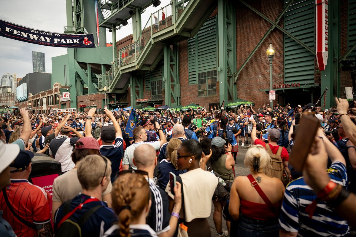 The Tartan Army gather outside Fenway Park