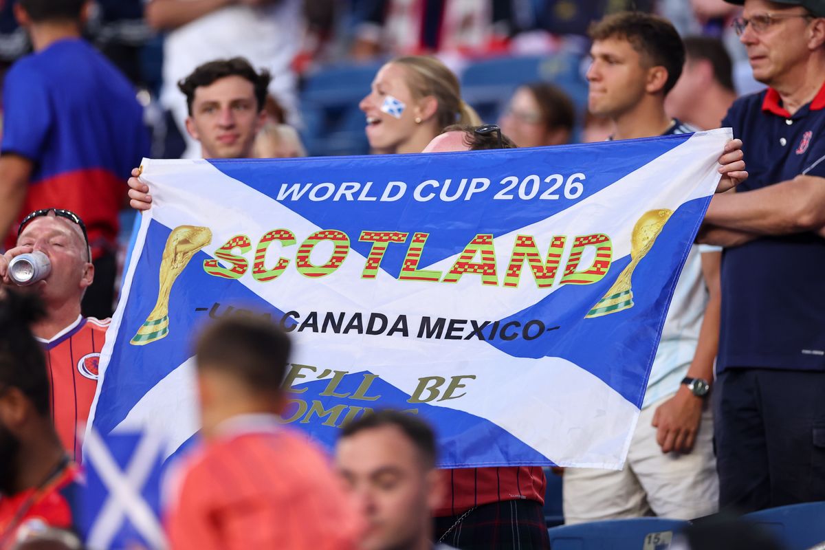 Fans of Scotland hold up a banner / flag during the FIFA World Cup 2026