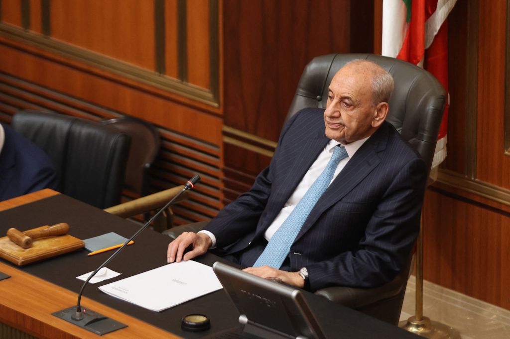 Lebanese Parliament Speaker Nabih Berri presiding over a parliamentary session.