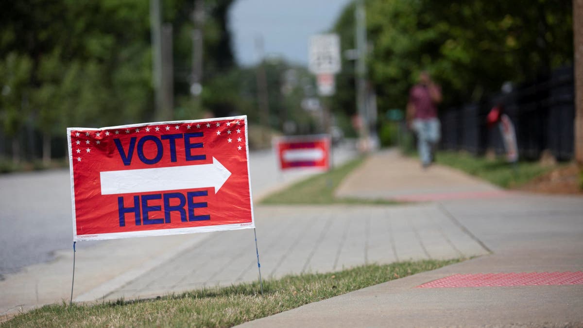 Voting signs outside Friendship Baptist Church polling location in Atlanta Georgia