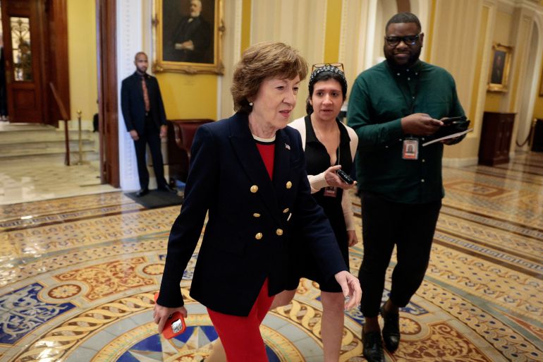 U.S. Senator Susan Collins (R-ME) walks, on the day of Senate votes, on Capitol Hill in Washington,