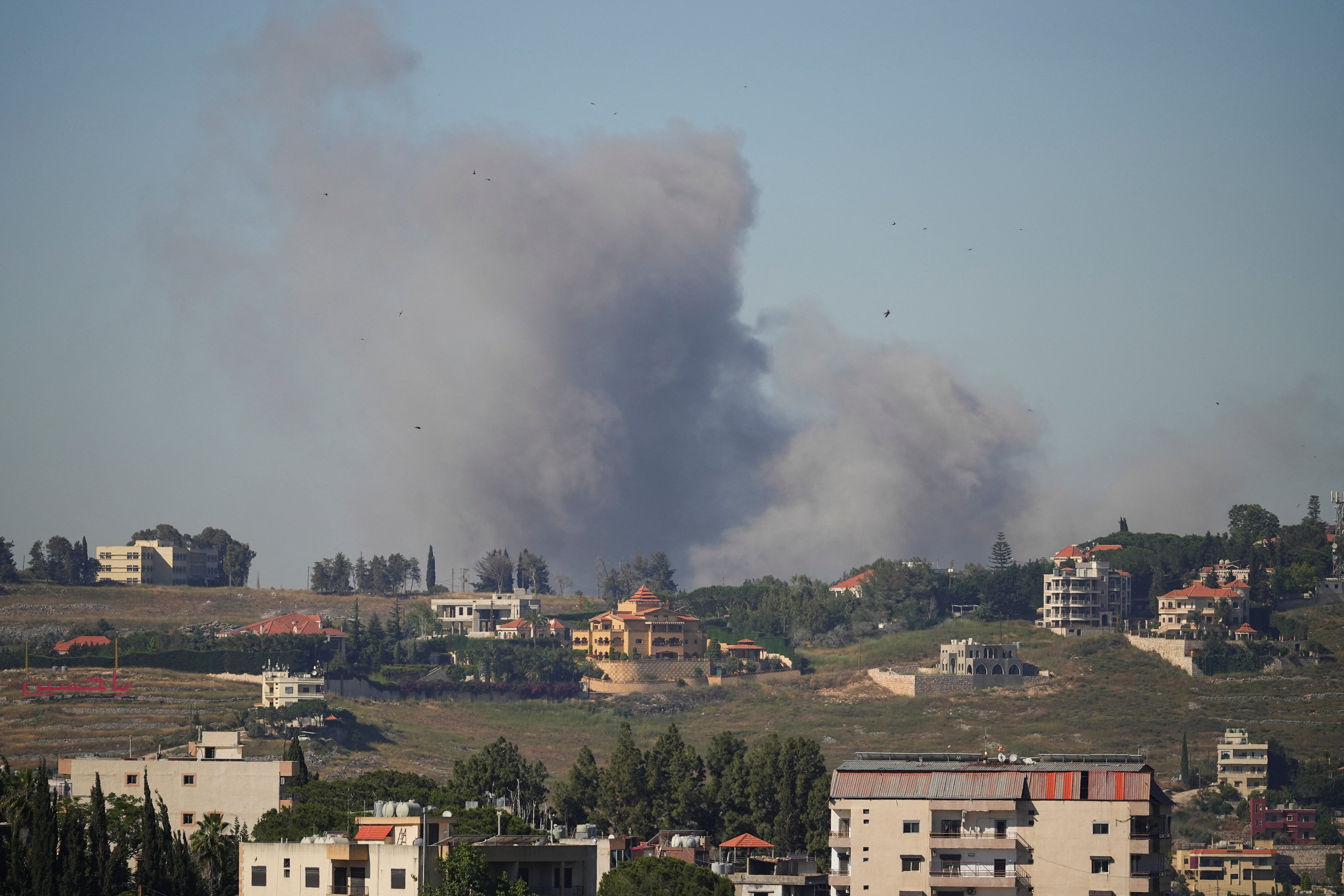 Smoke billows from southern Lebanon following an Israeli strike, as seen from Nabatieh, Lebanon, June 5, 2026. REUTERS/Stringer