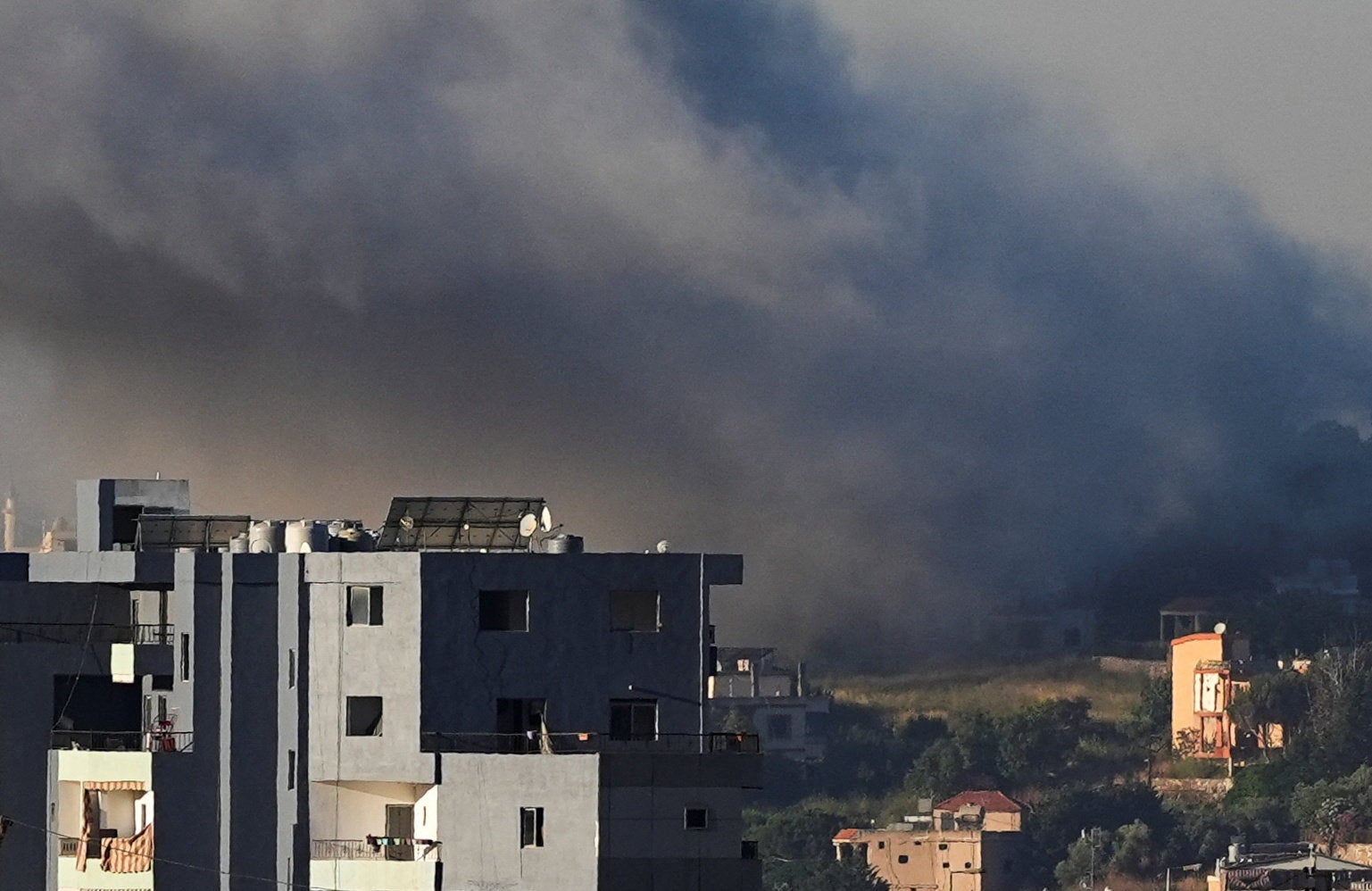 Smoke billows from southern Lebanon following an Israeli strike, as seen from Nabatieh, Lebanon, June 5, 2026.