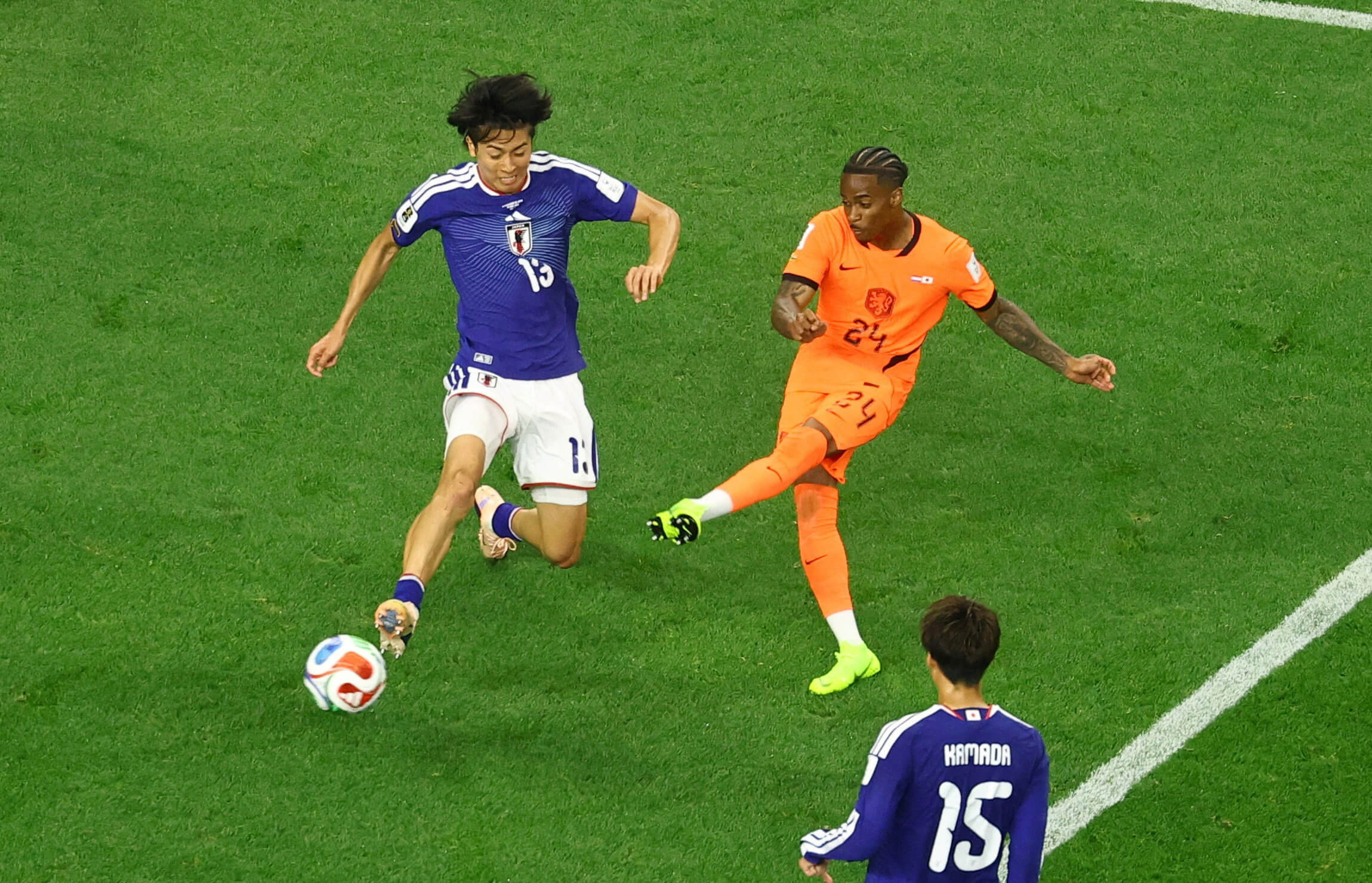 The Netherlands Crysencio Summerville fires home with his left foot