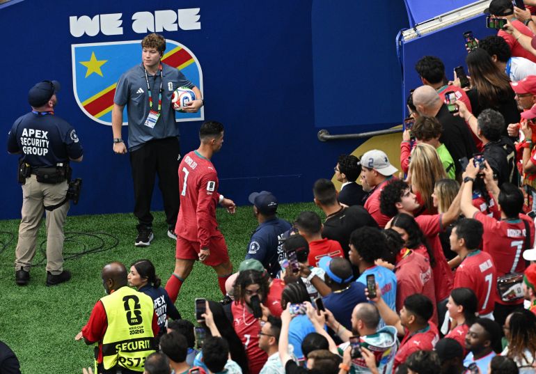 Cristiano Ronaldo heads down the tunnel alone after Portugal draw with DR Congo
