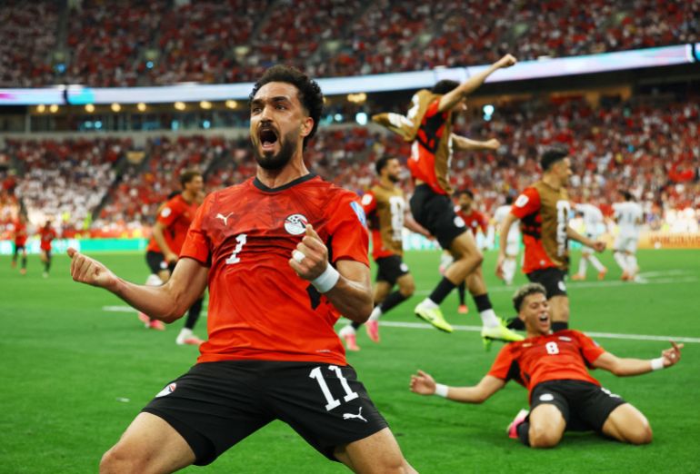 Soccer Football - FIFA World Cup 2026 - Group G - New Zealand v Egypt - BC Place, Vancouver, Canada - June 21, 2026 Egypt's Mostafa Zico celebrates their second goal, scored by Mohamed Salah REUTERS/Albert Gea TPX IMAGES OF THE DAY