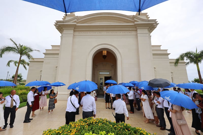 Attendees leave the Bacolod Philippines Temple after the dedication in Bacolod City, Philippines, on Sunday, May 31, 2026.