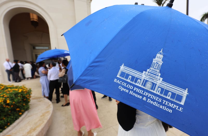 Attendees enter the Bacolod Philippines Temple for the dedication in Bacolod City, Philippines, on Sunday, May 31, 2026.