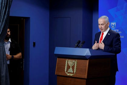 Prime Minister Benjamin Netanyahu addresses reporters at the Prime Minister's Office in Jerusalem, June. Credit: Olivier Fitoussi Prime Minister Benjamin Netanyahu addresses reporters at the Prime Minister's Office in Jerusalem, June.