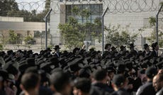 Ultra-Orthodox protesters outside the Neve Tzedek military prison last week.