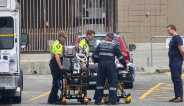 A young patient is cared for by paramedics at Cultus Lake Waterpark on June 15, 2026. (Corey Chase/ Submitted)