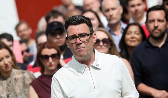 Former Greater Manchester Mayor and newly elected Makerfield MP Andy Burnham addresses members and supporters of the Labour Party after he won the Makerfield by-election, in Ashton-in-Makerfield, Britain, June 19, 2026.