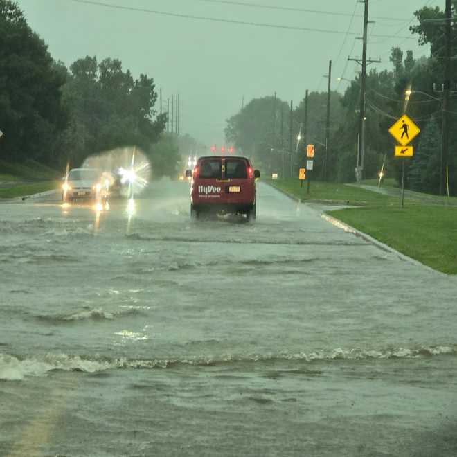 This image shows flooding on Dakota Avenue in Ames on June 11, 2026. This image shows flooding on Dakota Avenue in Ames on June 11, 2026.