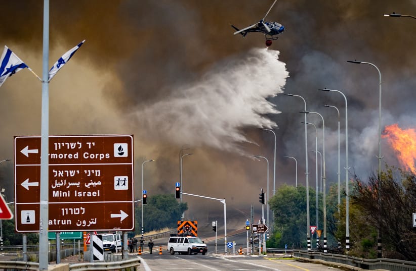 View of a massive wildfire near Latrun, April 30, 2025.