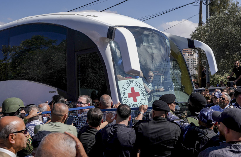 Palestinian prisoners who were released in a hostage deal between Israel and Hamas arrive to the West Bank city of Ramallah, October 13, 2025.
