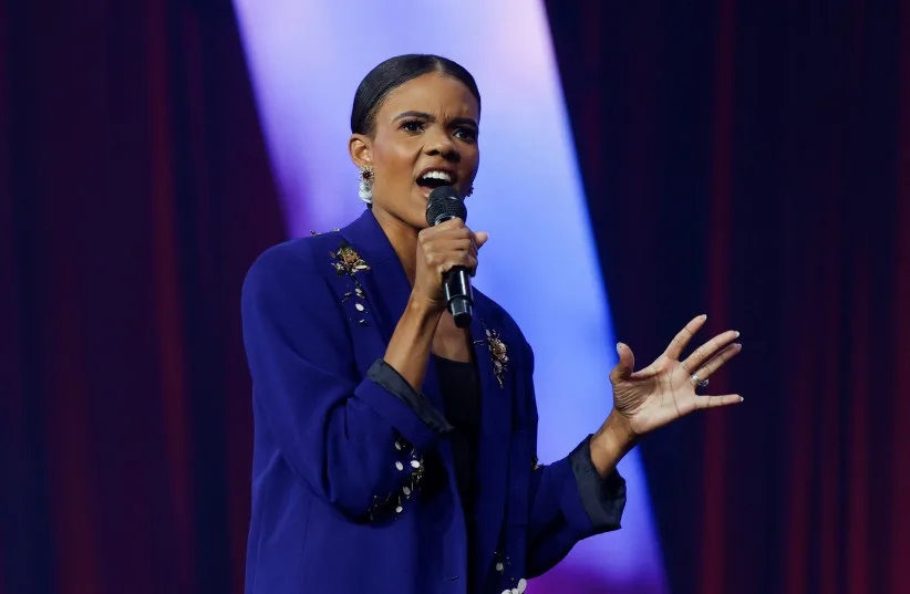 Candace Owens speaking at a Turning Point USA event in Detroit, Michigan, June, 14, 2024; illustrative.