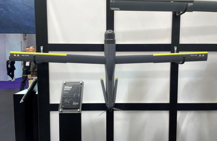An Anduril Industries Altius 600M drone is displayed at the Defence and Security Equipment International (DSEI) trade exhibition in London, Britian, September 10, 2025