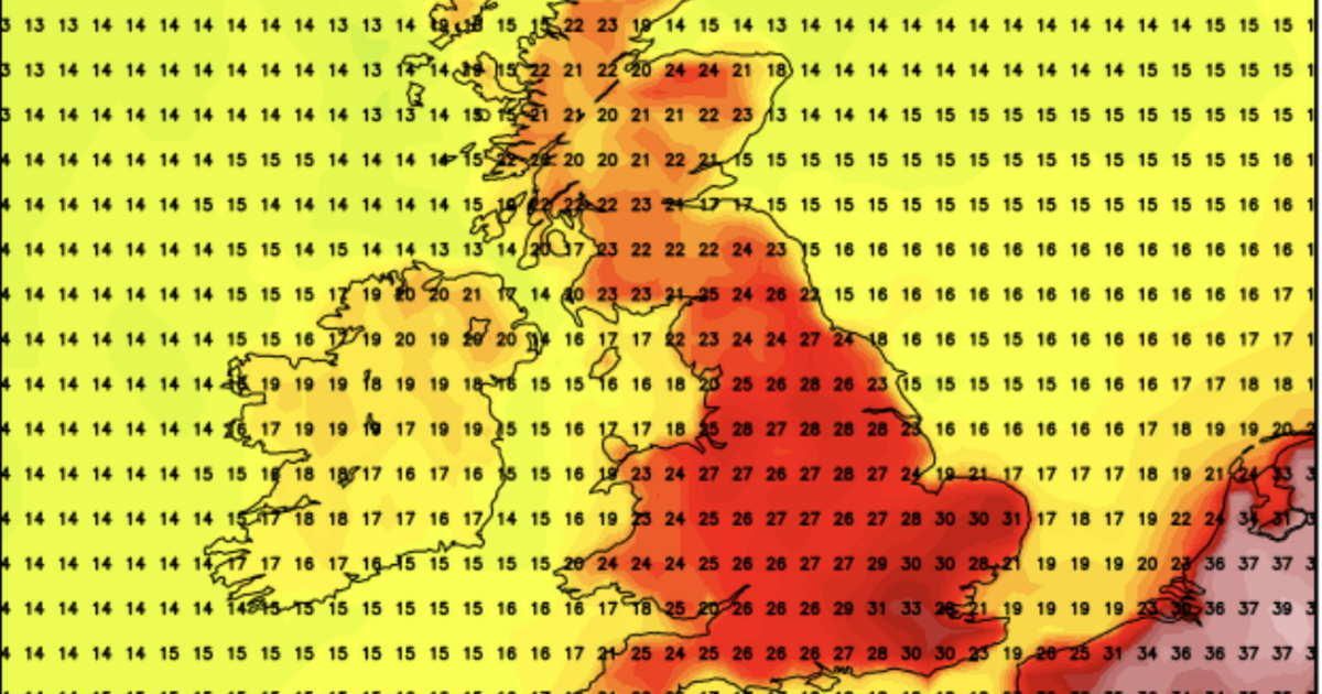 UK weather maps turn volcanic red for 34C scorcher with 8 counties above 30C | Weather | News