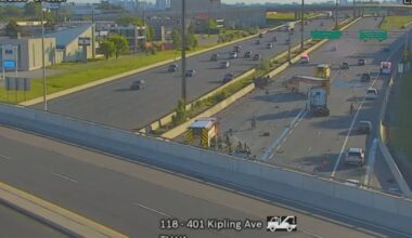 Highway 401 eastbound closed at Kipling after crash