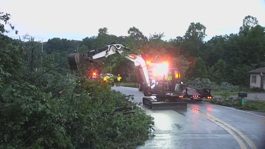 Construction equipment clears roads in Jackson County