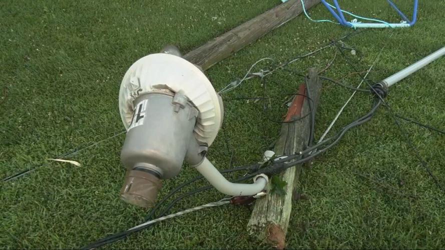 Snapped light pole in Freetown, Indiana