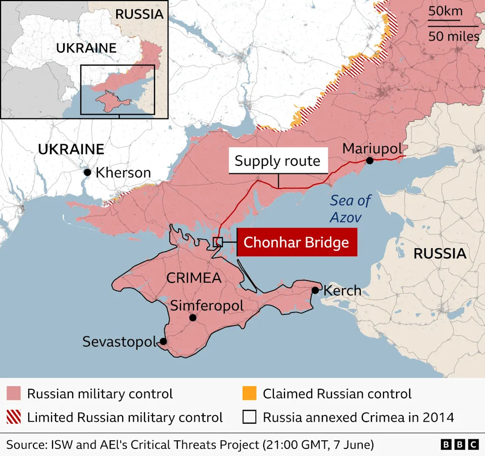 Map showing Russian military control of Ukraine.
