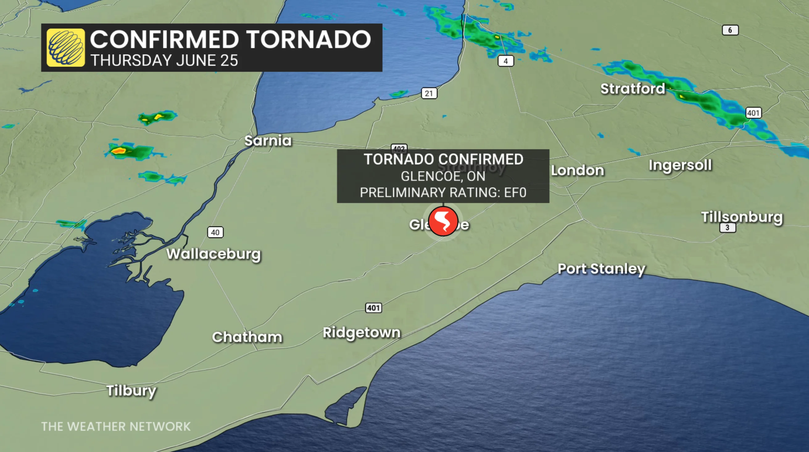 June 25, 2026 confirmed tornado southwestern Ontario EF-0