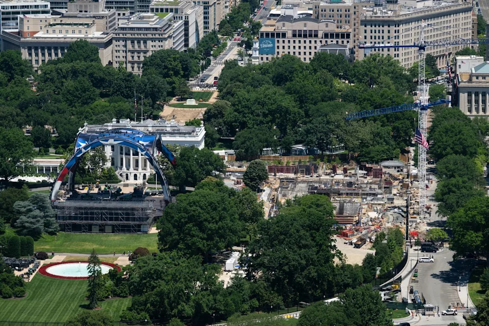 Images of the UFC ring next to the demolished East Wing have been widely ridiculed, while several federal lawsuits are urging courts to intervene and stop construction (AFP/Getty)