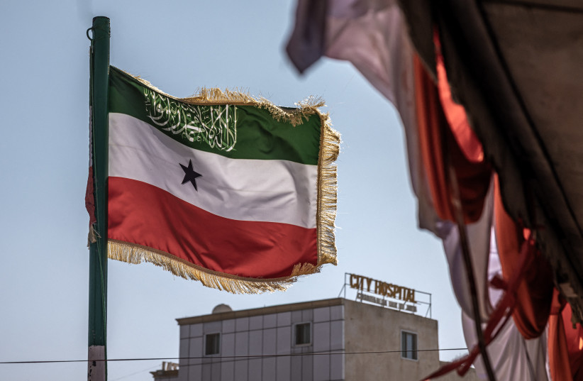 The flag of Somaliland is seen during a campaign rally of the main opposition party Waddani in Hargeisa on November 8, 2024, ahead of the 2024 Somaliland presidential election.