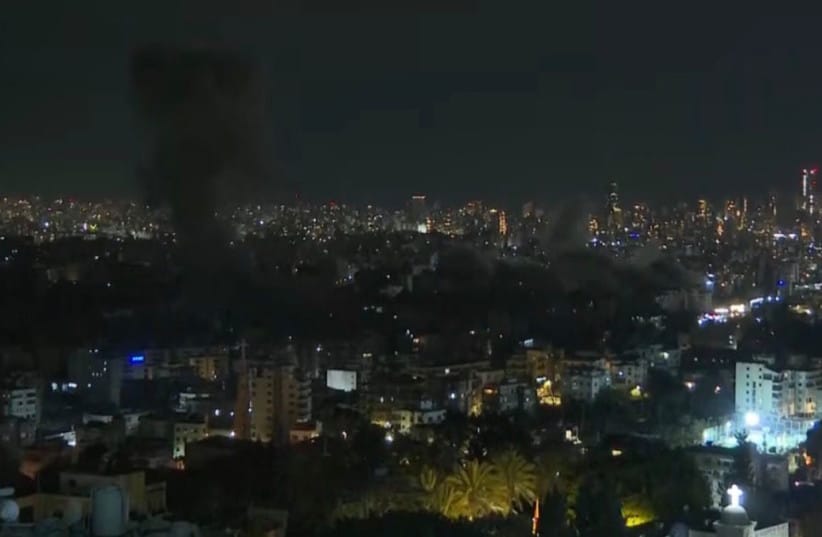 The IDF conducts strikes on Dahiyeh, southern Beirut, a Hezbollah terror stronghold, after the Lebanese terror group fired approximately 100 rockets at Israel in a single barrage, March 11, 2026.
