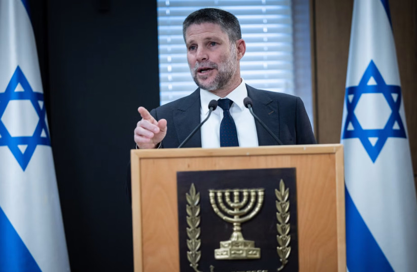 Israeli Finance Minister Bezalel Smotrich holds a press conference at the Finance Ministry in Jerusalem, May 19, 2026.