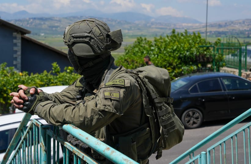 Israeli security forces at the scene where a house was hit by an explosive drone launched by Hezbollah from Lebanon in Metula near the Israeli-Lebanese border, May 25, 2026.
