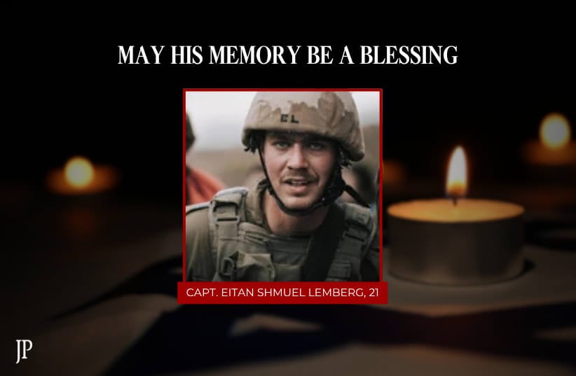 CAPTAIN EITAN Shmuel Lemberg, 21, from Mishmar HaShiv'a, killed in southern Lebanon, June 4, 2026.