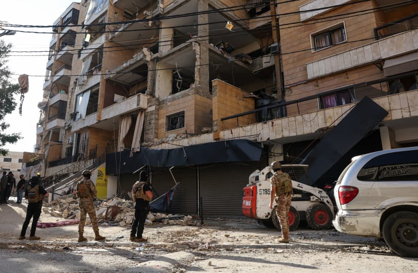 Emergency personnel work at the site of an Israeli strike on the southern suburbs of Beirut, Lebanon, June 7, 2026.