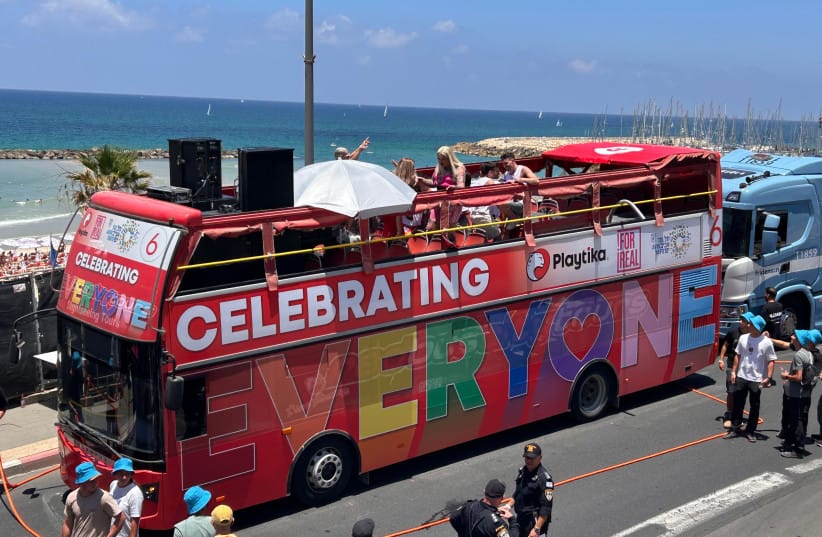 A BUS decorated for the Tel Aviv Pride Parade, June 12, 2026.