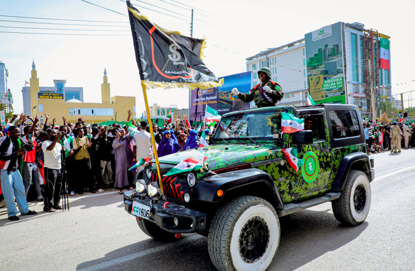 A Somaliland military armed vehicle takes part in a parade during the self-declared Independence Day on May 18. There is a renewed focus on Somaliland’s push for global recognition after Israel became the first country to formally recognize it as an independent and sovereign state.