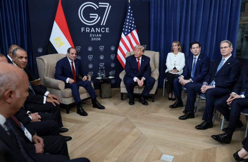 US President Donald Trump attends a bilateral meeting with Egyptian President Abdel Fattah el-Sisi, joined by U.S. Secretary of State Marco Rubio, on the sidelines of the G7 Summit in Evian-les-Bains, France, June 17, 2026.