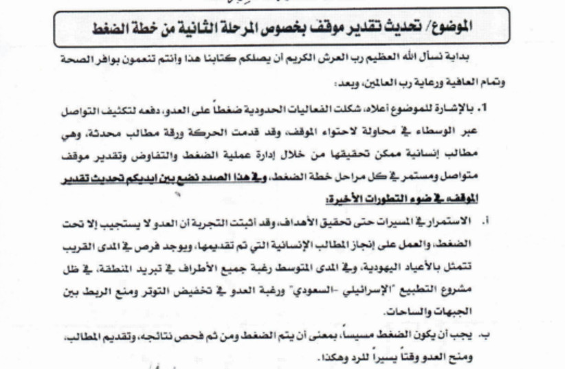 A Hamas document planning the deception plans surrounding the October 7 massacre.