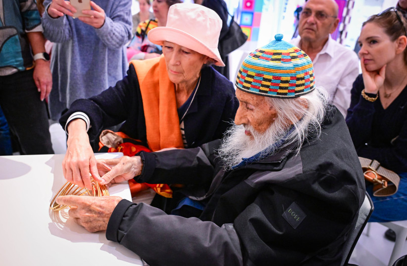 Israeli sculptor Yaacov Agam seen at the Agam Museum in Rishon LeZion, January 11, 2026.