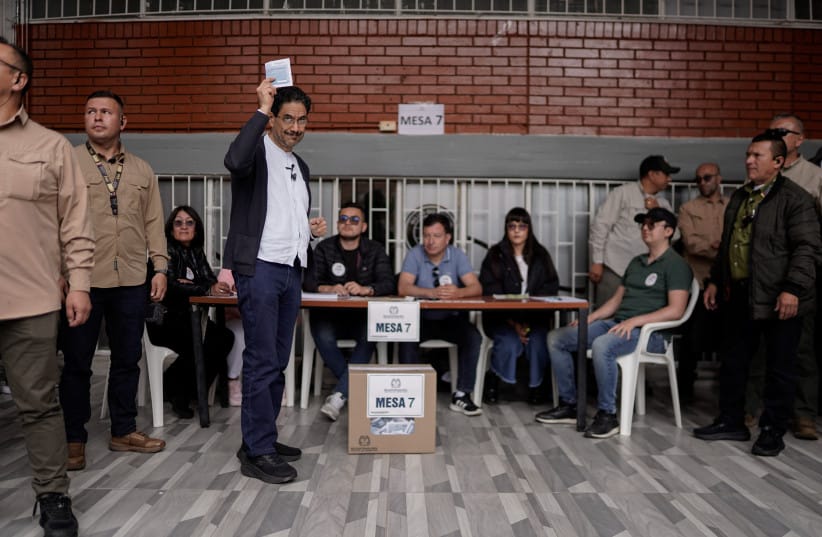 Colombia's leftist presidential candidate Ivan Cepeda votes at a polling station during a runoff against right-wing candidate Abelardo De La Espriella, in Bogota, Colombia, June 21, 2026.
