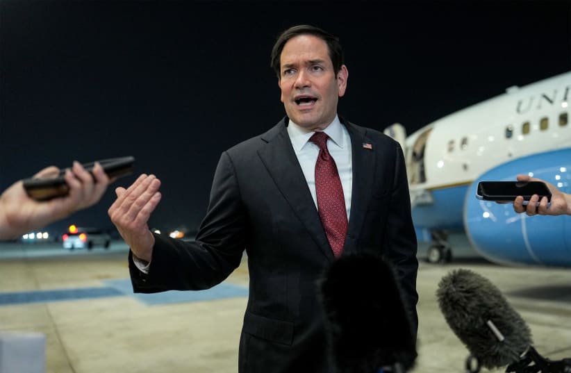 US Secretary of State Marco Rubio speaks to the media upon arrival at al-Bateen Executive Airport in Abu Dhabi on June 23, 2026, on the first stop of a tour of Gulf states aimed at showing solidarity with key allies hit hard by the Middle East war.