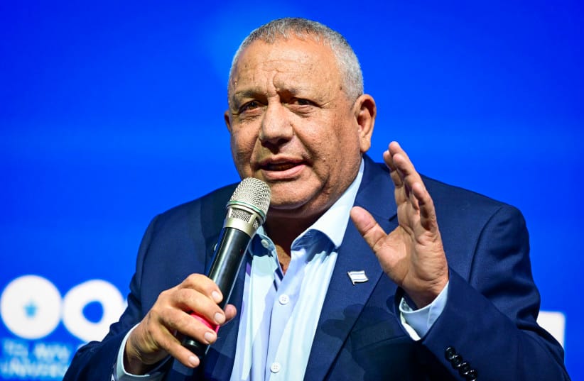 Gadi Eisenkot, head of the Yashar party speaks during a conference at Tel Aviv University, May 12, 2026.