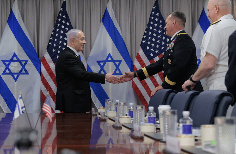 Prime Minister Benjamin Netanyahu greets then-US Central Command commander Michael Erik Kurilla in Arlington, Virginia, in 2025.
