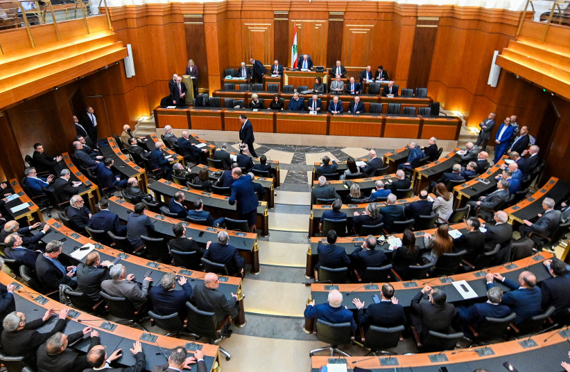 Lebanon's Parliament Speaker Nabih Berri heads a parliamentary session at the headquarters in Beirut on March 9, 2026.