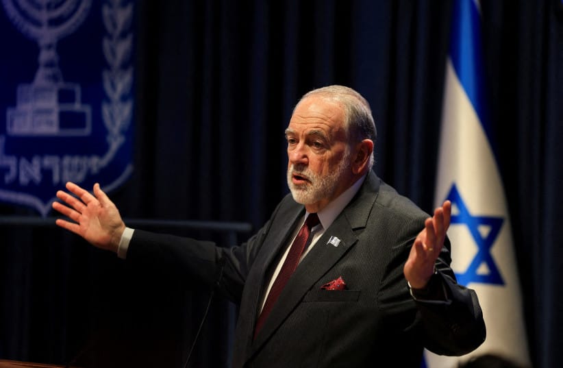 US Ambassador to Israel Mike Huckabee speaks during the Jerusalem Summit, a conference on antisemitism and Christian support for Israel, at the Israel's Ministry of Foreign Affairs, in Jerusalem, June 11, 2026.