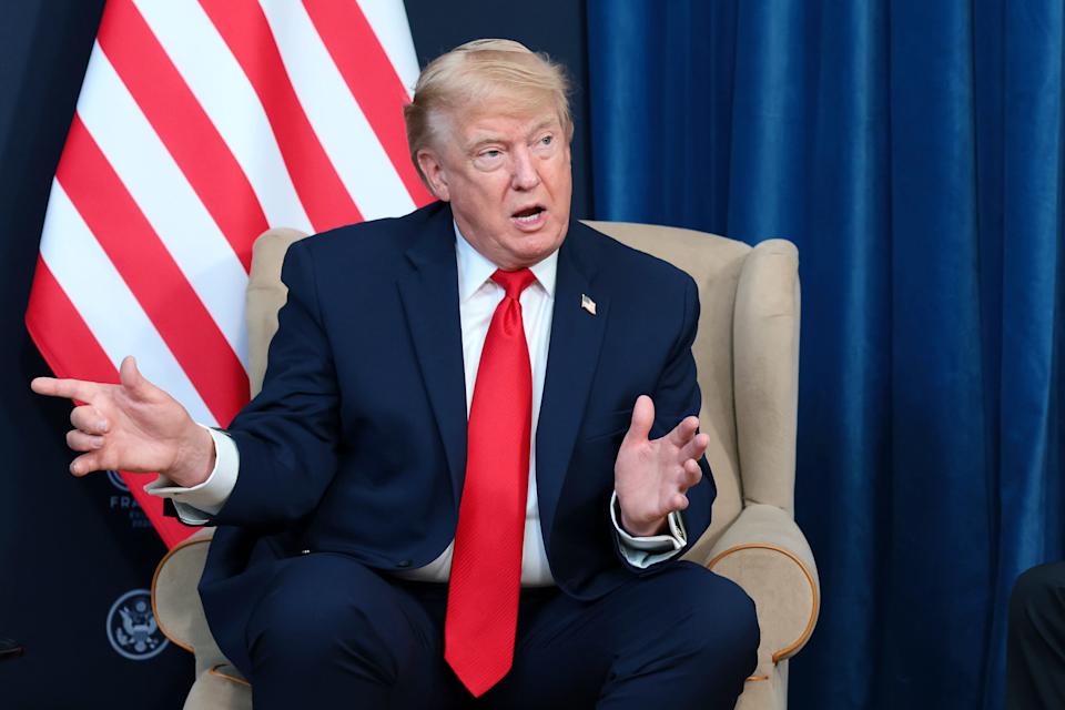 EVIAN-LES-BAINS, FRANCE - JUNE 16: U.S. President Donald Trump speaks during a bilateral meeting with the Emir of Qatar, Sheikh Tamim bin Hamad Al Thani on the sidelines of the G7 summit, on June 16, 2026 in Evian-les-Bains, France. Leaders from the Group of 7 (G7) countries convened in Evian, France, near the Swiss border, for their annual summit to discuss challenges to peace and security for Ukraine and Europe, the situation in the Middle East, and other geopolitical issues. (Photo by Anna Moneymaker/Getty Images)