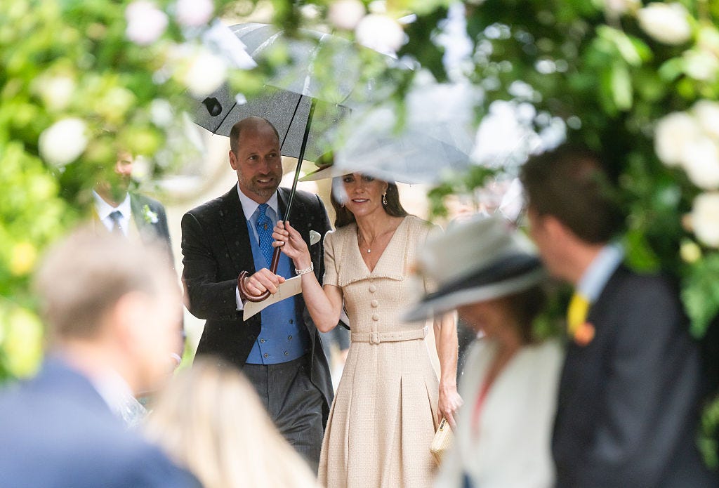 kemble, england june 06 catherine, princess of wales and prince william, prince of wales leave the royal wedding of peter phillips and harriet sperling at all saints church on june 06, 2026 in kemble, england photo by samir husseinwireimage